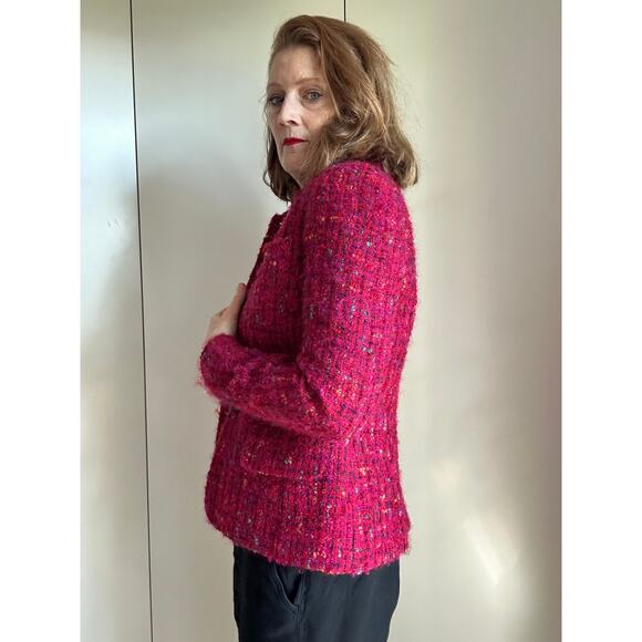Vintage 90s Tweed Blazer Size 4 Pink Classic Fall Suit Coats Closet Staple - Picture 7 of 8